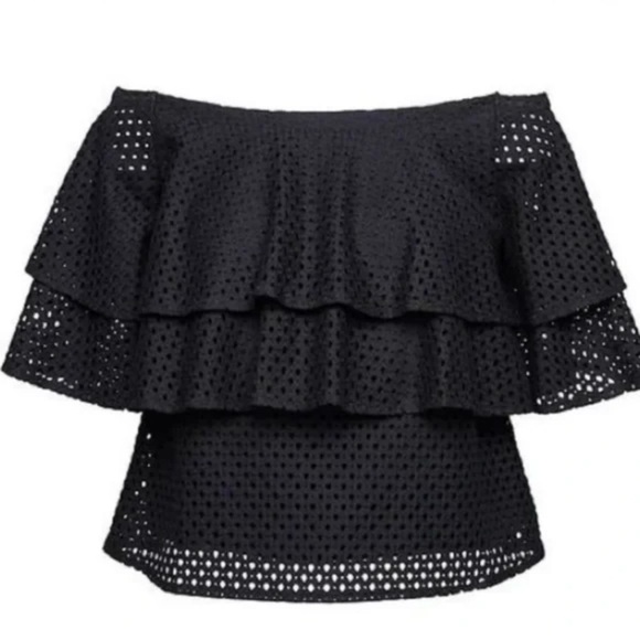 New Banana Republic Black Ruffle Off the Shoulder Shirt  Blouse Size Small - Picture 1 of 12